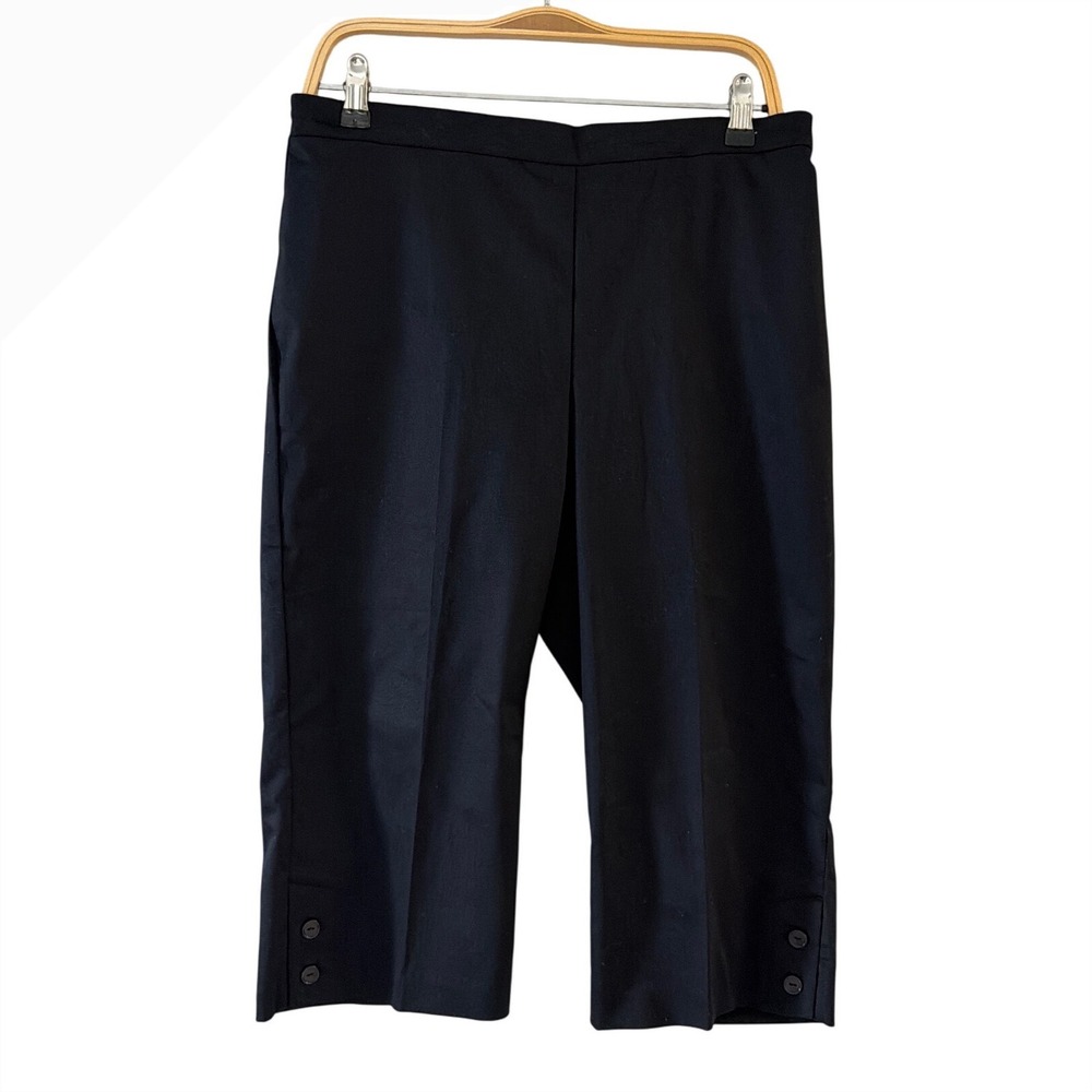 Alfred Dunner Petite Black Cropped Capri Pants Elastic Waist Button‎ Hem 12P